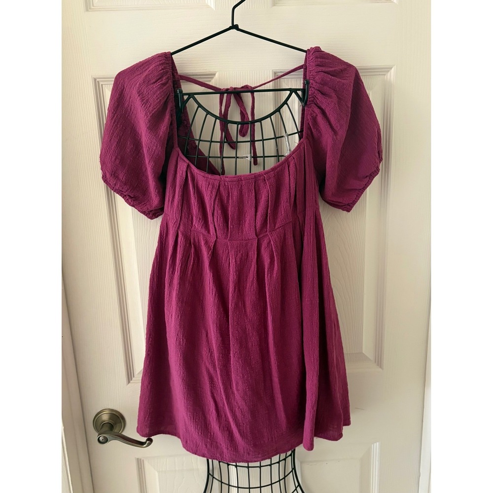 Le Lis Fuchsia Pink Puff Sleeve Tie Back Babydoll Mini Dress M